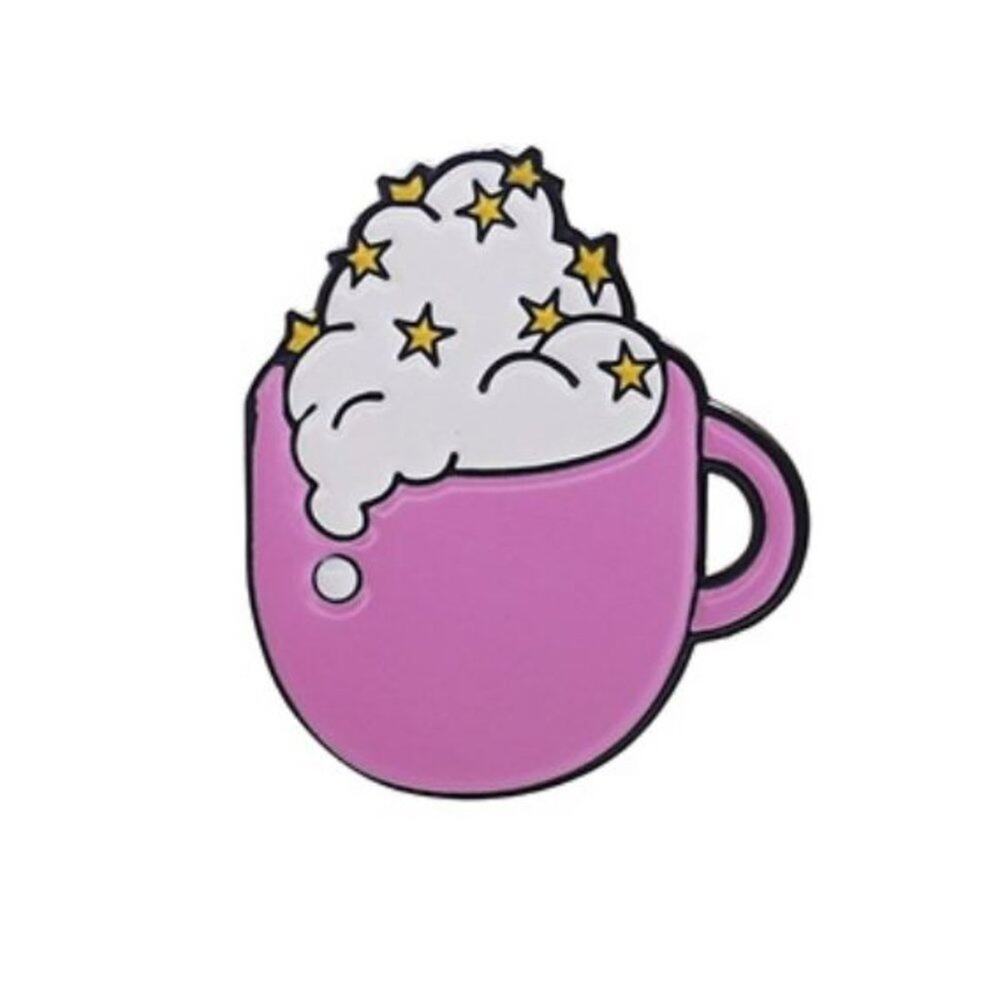 Dreamy Pink Cup of Latte Coffee Tea Pin Brooch